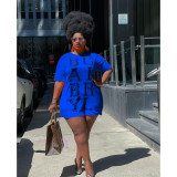 Plus Size Letter Print Short Sleeve Mini Dress FOSF-8079