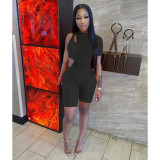 Sexy One Shoulder Tank Top+Mesh Patchwork Romper 2 Piece Sets FOSF-8078