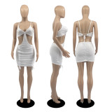 Sexy Drawstring Ruched Backless Mini Club Dress DDF-8107