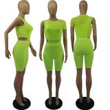 Sexy One Shoulder Tank Top+Mesh Patchwork Romper 2 Piece Sets FOSF-8078