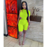 Sexy One Shoulder Tank Top+Mesh Patchwork Romper 2 Piece Sets FOSF-8078