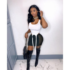 Sexy Tank Top+Mesh Patchwork Mini Skirt 2 Piece Sets NM-8366