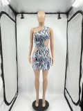 Sexy Printed One Shoulder Sleeveless Hole Club Dress DDF-8101