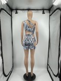 Sexy Printed One Shoulder Sleeveless Hole Club Dress DDF-8101