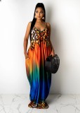 Leopard Gradient Printed Pocket Strap Maxi Dress MIL-222