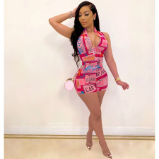 Letter Print Sleeveless Zipper Romper LM-8245