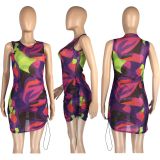 Sexy Mesh Printed Sleeveless Mini Dress LM-8242