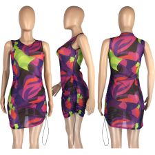 Sexy Mesh Printed Sleeveless Mini Dress LM-8242