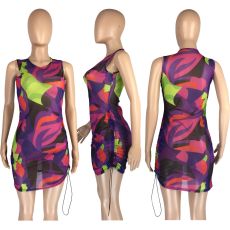 Sexy Mesh Printed Sleeveless Mini Dress LM-8242
