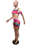 Casual Printed Short Sleeve Sashes Rompers MEM-8358