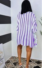 Casual Loose Striped Ruffled Shirt Dress LS-0350