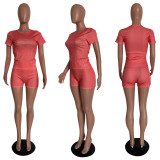 Casual Sports Short Sleeve Slim Fit 2 Piece Shorts Set HMS-5475