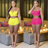 Sexy Solid Cami Top And Shorts 2 Piece Sets HMS-5474
