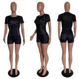 Casual Sports Short Sleeve Slim Fit 2 Piece Shorts Set HMS-5475