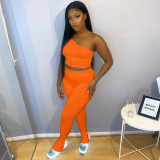Solid One Shoulder Sleeveless 2 Piece Pants Set YNSF-1660