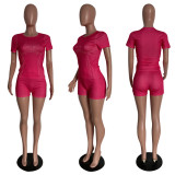 Casual Sports Short Sleeve Slim Fit 2 Piece Shorts Set HMS-5475