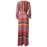 Plus Size 6XL Floral Print V Neck Bohemia Maxi Dress XMY-9026