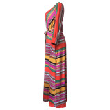 Plus Size 6XL Floral Print V Neck Bohemia Maxi Dress XMY-9026