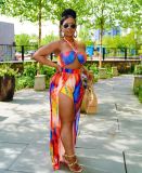 Sexy Tie Dye Halter High Split Pants 2 Piece Sets LUO-3163
