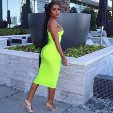 Sexy Solid One Shoulder Sleeveless Midi Dress SH-390107