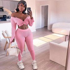 Casual Solid Long Sleeve Zipper 2 Piece Pants Set SH-3880