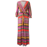 Plus Size 6XL Floral Print V Neck Bohemia Maxi Dress XMY-9026