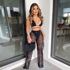Sexy Lace Hollow Bra Top+Ruffled Pants 2 Piece Sets SH-390114