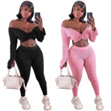 Casual Solid Long Sleeve Zipper 2 Piece Pants Set SH-3880