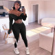 Casual Solid Long Sleeve Zipper 2 Piece Pants Set SH-3880