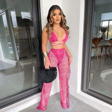 Sexy Lace Hollow Bra Top+Ruffled Pants 2 Piece Sets SH-390114