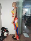 Sexy Tie Dye Halter High Split Pants 2 Piece Sets LUO-3163
