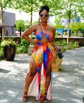 Sexy Tie Dye Halter High Split Pants 2 Piece Sets LUO-3163