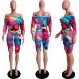Plus Size Tie Dye Slash Neck Sashes Romper SH-3593