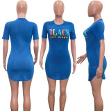 Plus Size Letter Print Short Sleeve Mini Dress SH-3770