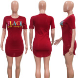 Plus Size Letter Print Short Sleeve Mini Dress SH-3770