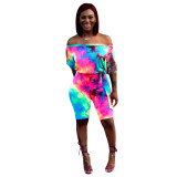 Plus Size Tie Dye Slash Neck Sashes Romper SH-3593