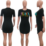 Plus Size Letter Print Short Sleeve Mini Dress SH-3770