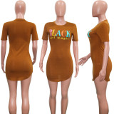 Plus Size Letter Print Short Sleeve Mini Dress SH-3770