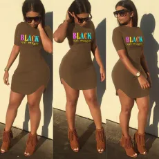 Plus Size Letter Print Short Sleeve Mini Dress SH-3770