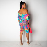 Plus Size Tie Dye Slash Neck Sashes Romper SH-3593