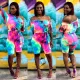 Plus Size Tie Dye Slash Neck Sashes Romper SH-3593