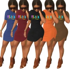 Plus Size Letter Print Short Sleeve Mini Dress SH-3770