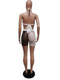 Sexy Grid Hollow Out Breathable 2 Piece Shorts Set MEM-8357