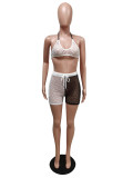 Sexy Grid Hollow Out Breathable 2 Piece Shorts Set MEM-8357