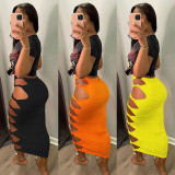 Solid Hollow Out Long Skirt GLF-8161