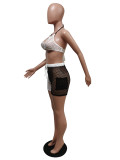 Sexy Grid Hollow Out Breathable 2 Piece Shorts Set MEM-8357