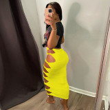 Solid Hollow Out Long Skirt GLF-8161