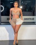 Sexy Grid Hollow Out Breathable 2 Piece Shorts Set MEM-8357