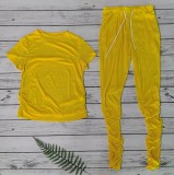 Solid Short Sleeve Stacked Pants Two Piece Sets WY-6762
