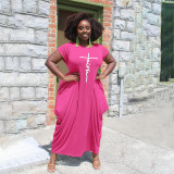 Plus Size Casual Short Sleeve Irregular Maxi Dress BMF-PP062